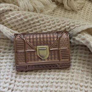 Dior Metallic Rose Gold Micro Diorama Trifold Wallet